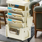 Rolling Mobile Bookshelf with Wheels 5 Tiers Large Capacity Strong Load Bearing Capacity Utility Cart for Study Kitchen Khaki