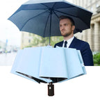 Travel Umbrella Sun Rain 3 Fold 8 Ribs Button Operation Light Weight Umbrella for Women Girl Daily Men Light Blue
