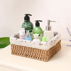 Woven Storage Basket Rural Fabric Weaving Handmade Desktop Storage Basket for Organizing Shelves Bedroom Bathroom Medium Size 22x16x10cm Khaki
