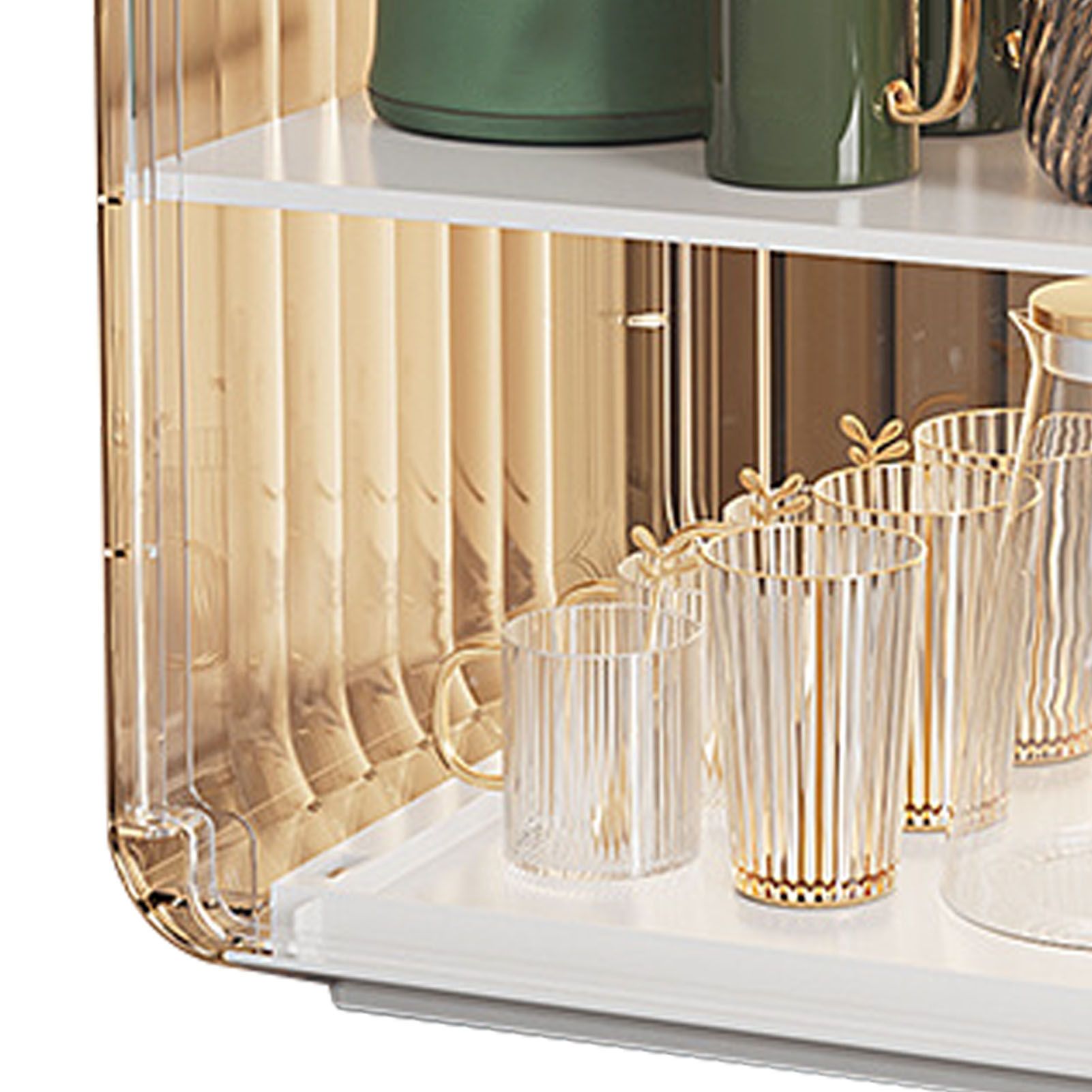 Cup Storage Rack Dustproof Stackable Plastic Clear Cup Organizer Box for Cabinet Desktop Large White