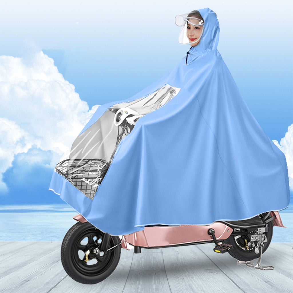 Electric Motorcycle Rain Cape Extended Full Body with Helmet Rainstorm Proof for Mobility Scooter Bicycle Cycling Sky Blue XXXL
