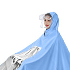 Electric Motorcycle Rain Cape Extended Full Body with Helmet Rainstorm Proof for Mobility Scooter Bicycle Cycling Sky Blue XXXL