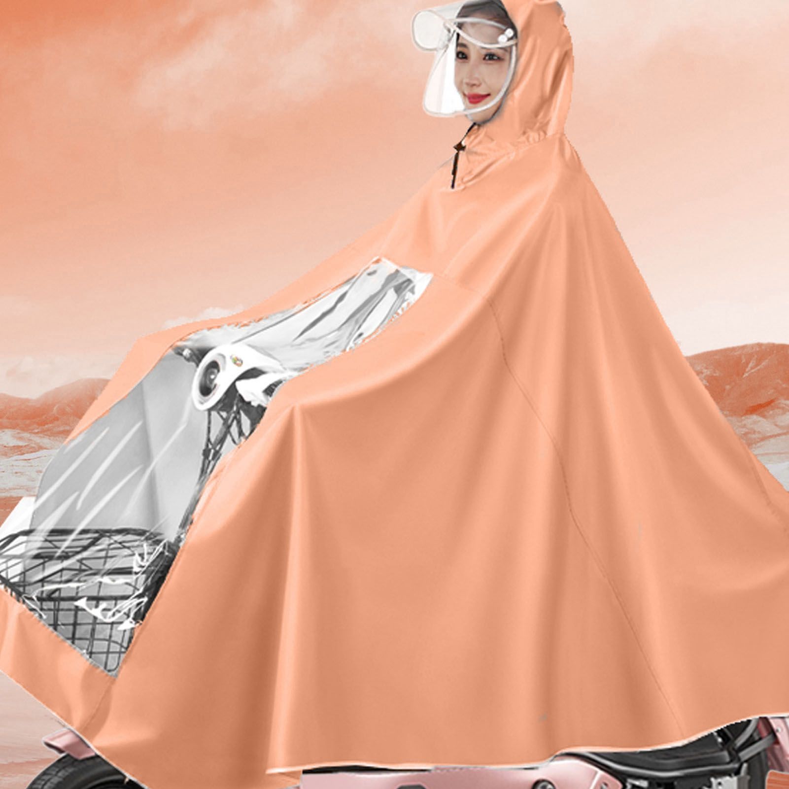 Electric Motorcycle Rain Cape Extended Full Body with Helmet Rainstorm Proof for Mobility Scooter Bicycle Cycling Orange XXXXL