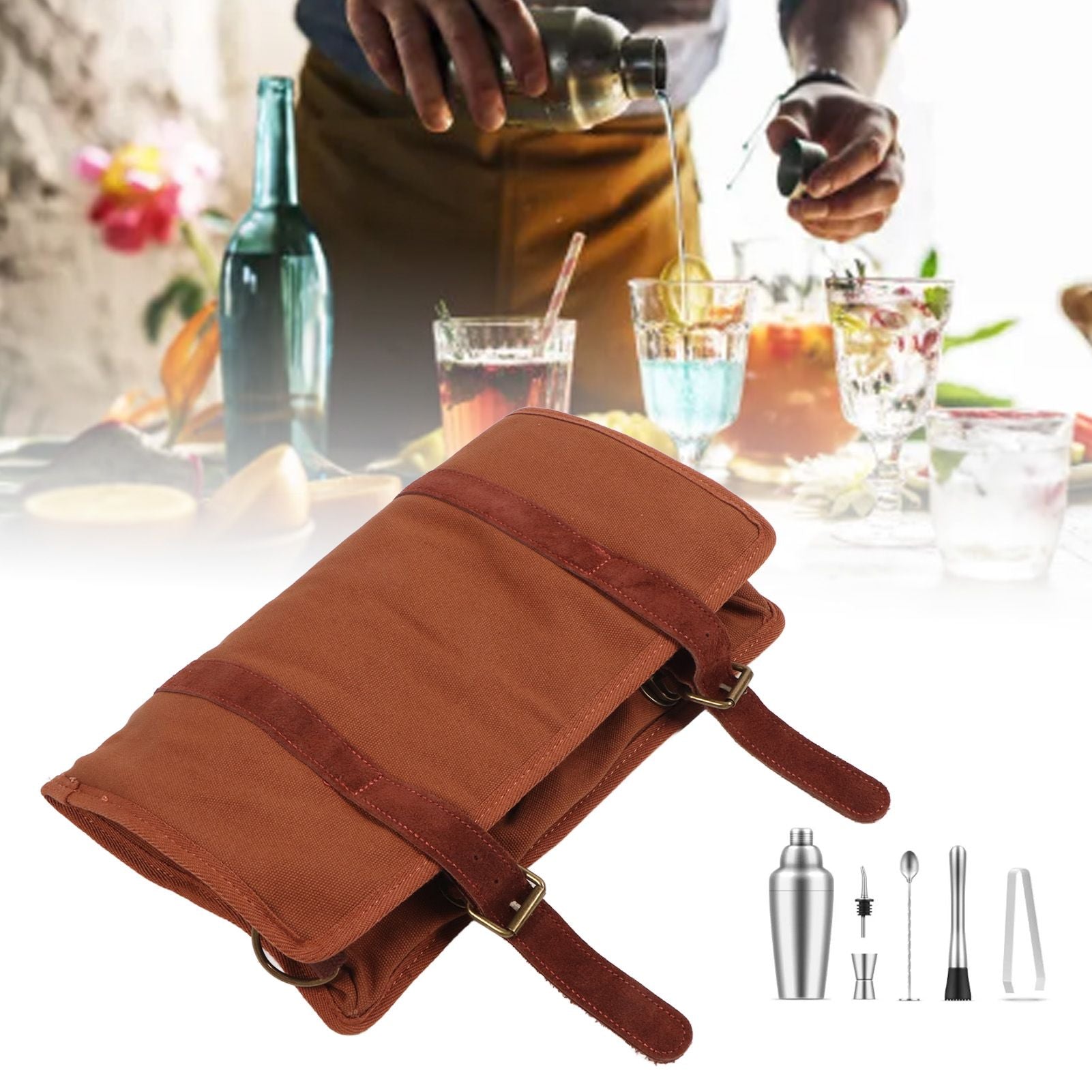 Bartender Roll Bag Carrying Bag with Shoulder Strap Large Capacity Waterproof Barware Tool Bag for Party Camping Travel