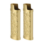 2Pcs Lighter Case Zinc Alloy Lighter Storage Container Floral Pattern for Outdoor Camping Hiking Gold