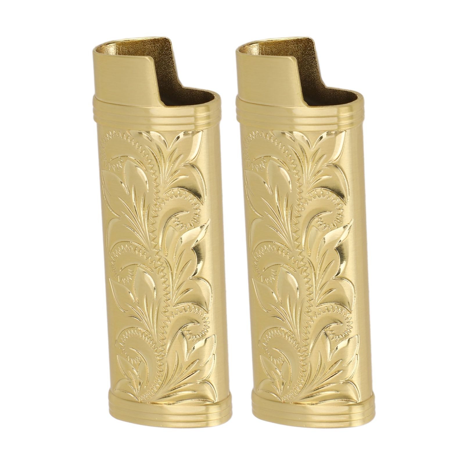 2Pcs Lighter Case Zinc Alloy Lighter Storage Container Floral Pattern for Outdoor Camping Hiking Gold