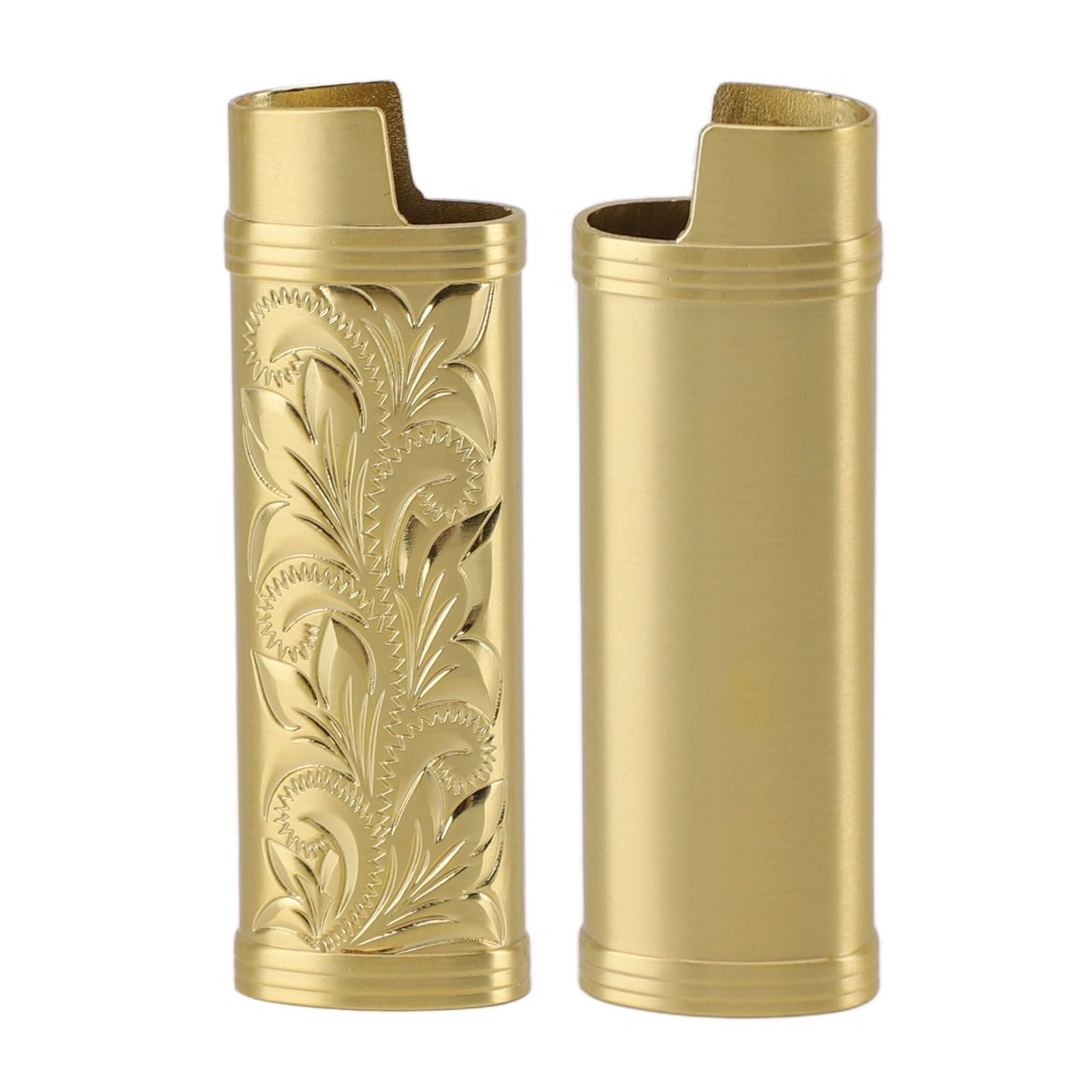 2Pcs Lighter Case Zinc Alloy Lighter Storage Container Floral Pattern for Outdoor Camping Hiking Gold