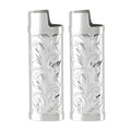 2Pcs Lighter Case Zinc Alloy Lighter Storage Container Floral Pattern for Outdoor Camping Hiking Silver