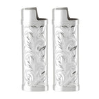 2Pcs Lighter Case Zinc Alloy Lighter Storage Container Floral Pattern for Outdoor Camping Hiking Silver