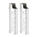 2Pcs Lighter Case Zinc Alloy Lighter Storage Container Floral Pattern for Outdoor Camping Hiking Silver