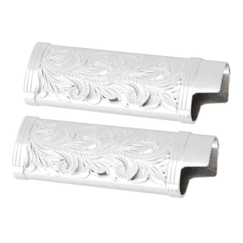 2Pcs Lighter Case Zinc Alloy Lighter Storage Container Floral Pattern for Outdoor Camping Hiking Silver