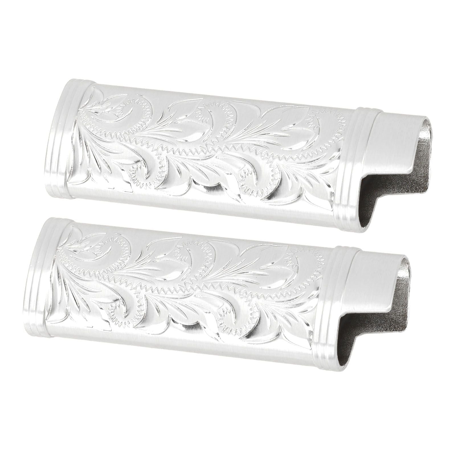 2Pcs Lighter Case Zinc Alloy Lighter Storage Container Floral Pattern for Outdoor Camping Hiking Silver