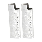 2Pcs Lighter Case Zinc Alloy Lighter Storage Container Floral Pattern for Outdoor Camping Hiking Silver