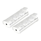 2Pcs Lighter Case Zinc Alloy Lighter Storage Container Floral Pattern for Outdoor Camping Hiking Silver