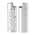 2Pcs Lighter Case Zinc Alloy Lighter Storage Container Floral Pattern for Outdoor Camping Hiking Silver