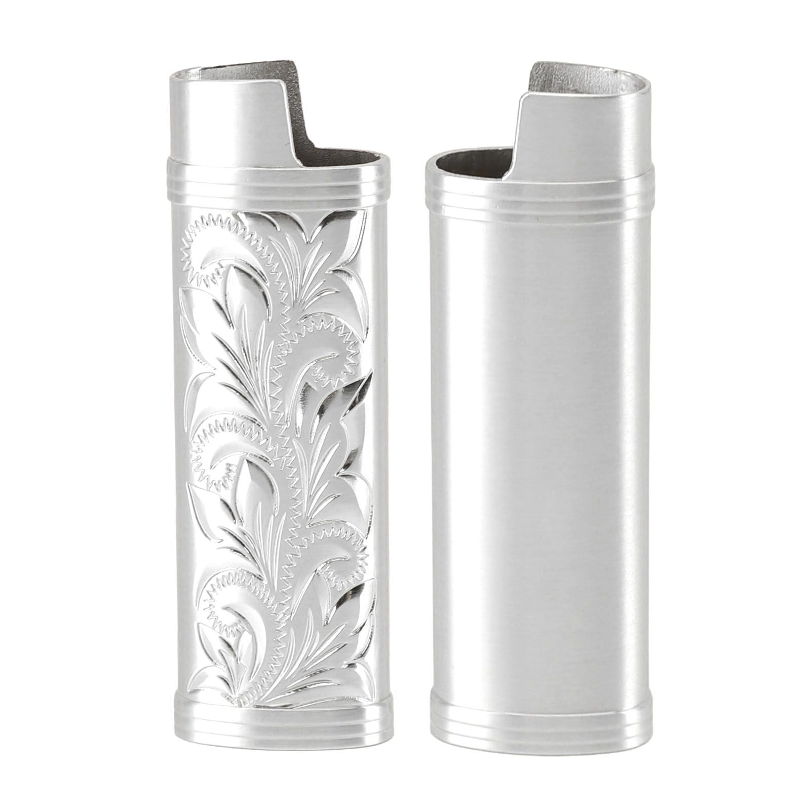 2Pcs Lighter Case Zinc Alloy Lighter Storage Container Floral Pattern for Outdoor Camping Hiking Silver