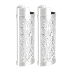 2Pcs Lighter Case Zinc Alloy Lighter Storage Container Floral Pattern for Outdoor Camping Hiking Silver