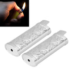 2Pcs Lighter Case Zinc Alloy Lighter Storage Container Floral Pattern for Outdoor Camping Hiking Silver