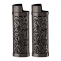 2Pcs Lighter Case Zinc Alloy Lighter Storage Container Floral Pattern for Outdoor Camping Hiking Black
