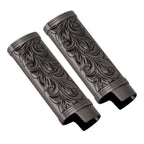2Pcs Lighter Case Zinc Alloy Lighter Storage Container Floral Pattern for Outdoor Camping Hiking Black