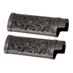 2Pcs Lighter Case Zinc Alloy Lighter Storage Container Floral Pattern for Outdoor Camping Hiking Black