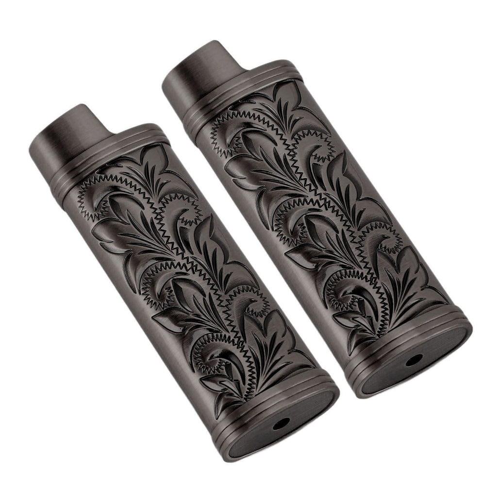 2Pcs Lighter Case Zinc Alloy Lighter Storage Container Floral Pattern for Outdoor Camping Hiking Black
