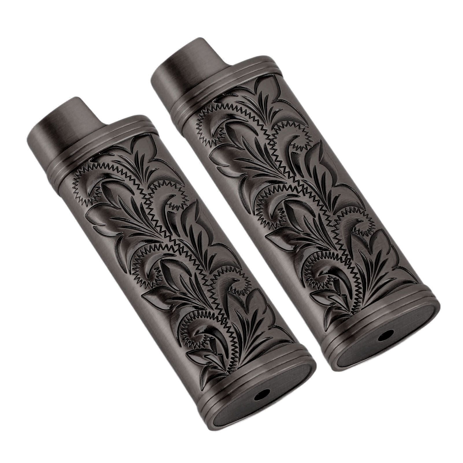 2Pcs Lighter Case Zinc Alloy Lighter Storage Container Floral Pattern for Outdoor Camping Hiking Black