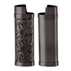 2Pcs Lighter Case Zinc Alloy Lighter Storage Container Floral Pattern for Outdoor Camping Hiking Black