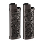 2Pcs Lighter Case Zinc Alloy Lighter Storage Container Floral Pattern for Outdoor Camping Hiking Black