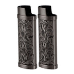 2Pcs Lighter Case Zinc Alloy Lighter Storage Container Floral Pattern for Outdoor Camping Hiking Black