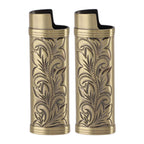 2Pcs Lighter Case Zinc Alloy Lighter Storage Container Floral Pattern for Outdoor Camping Hiking Bronze