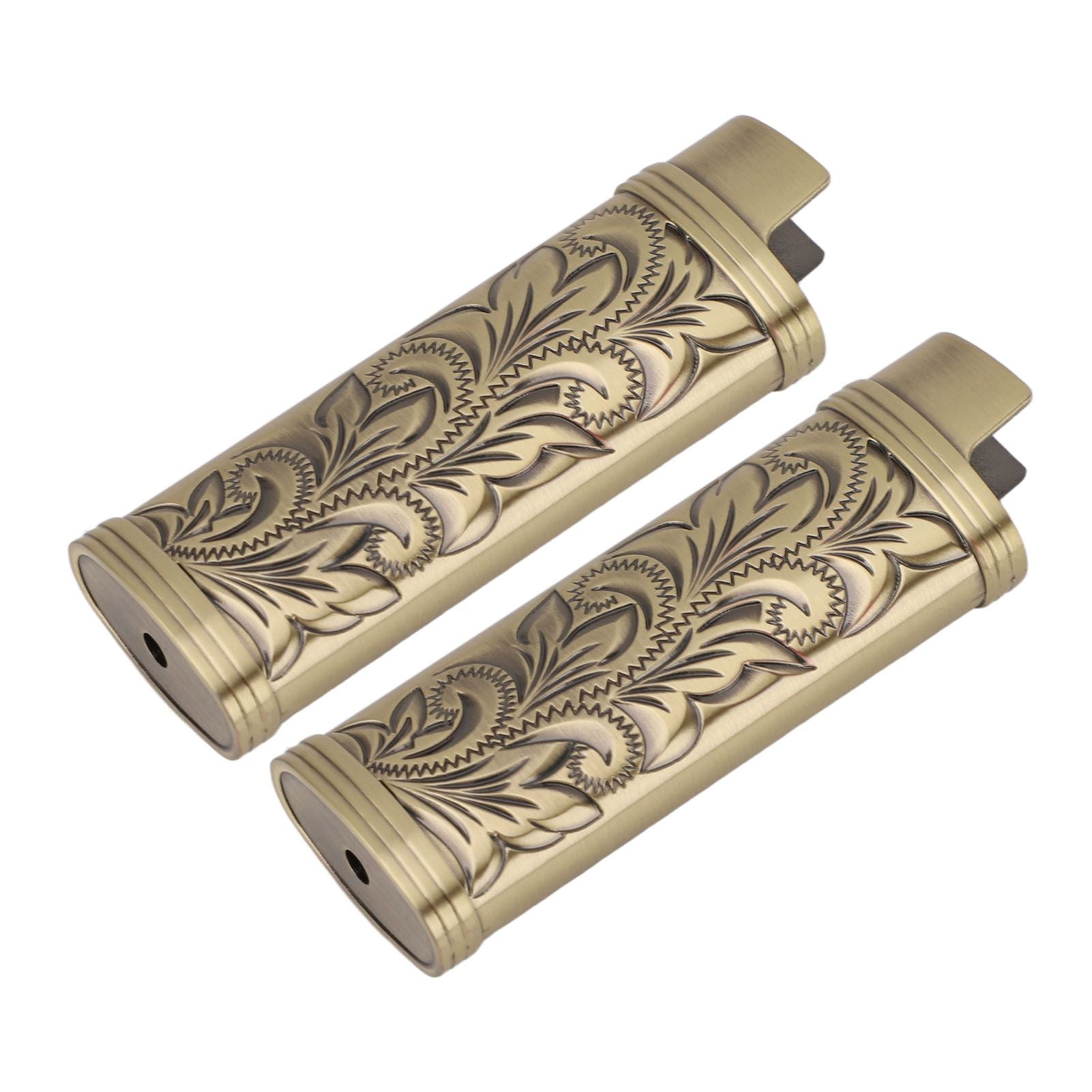 2Pcs Lighter Case Zinc Alloy Lighter Storage Container Floral Pattern for Outdoor Camping Hiking Bronze