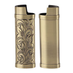 2Pcs Lighter Case Zinc Alloy Lighter Storage Container Floral Pattern for Outdoor Camping Hiking Bronze