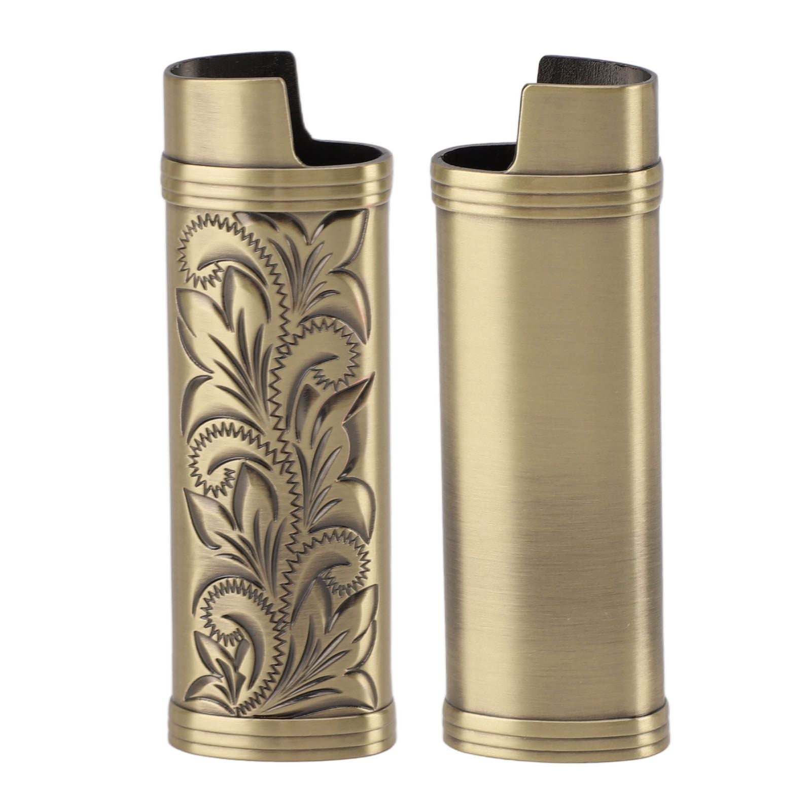 2Pcs Lighter Case Zinc Alloy Lighter Storage Container Floral Pattern for Outdoor Camping Hiking Bronze