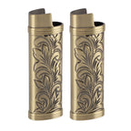 2Pcs Lighter Case Zinc Alloy Lighter Storage Container Floral Pattern for Outdoor Camping Hiking Bronze