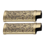 2Pcs Lighter Case Zinc Alloy Lighter Storage Container Floral Pattern for Outdoor Camping Hiking Bronze