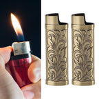 2Pcs Lighter Case Zinc Alloy Lighter Storage Container Floral Pattern for Outdoor Camping Hiking Bronze