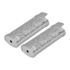 2Pcs Lighter Case Zinc Alloy Lighter Storage Container Floral Pattern for Outdoor Camping Hiking Grey