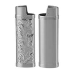 2Pcs Lighter Case Zinc Alloy Lighter Storage Container Floral Pattern for Outdoor Camping Hiking Grey