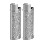 2Pcs Lighter Case Zinc Alloy Lighter Storage Container Floral Pattern for Outdoor Camping Hiking Grey