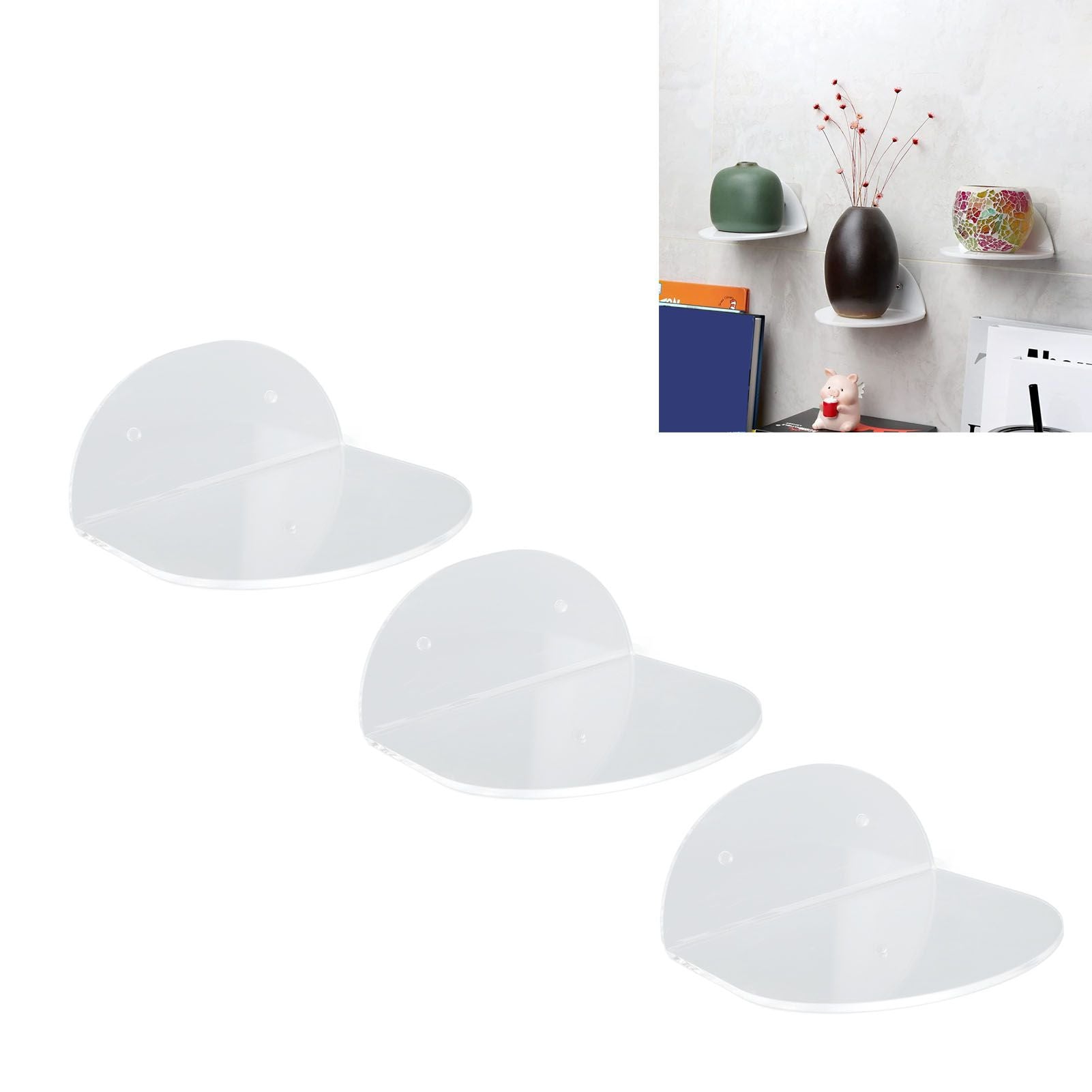 3pcs Wall Speaker Floating Shelves Acrylic Waterproof Wall Mounted Speaker Display Stand for Baby Camera Small Alarm Clock Transparent