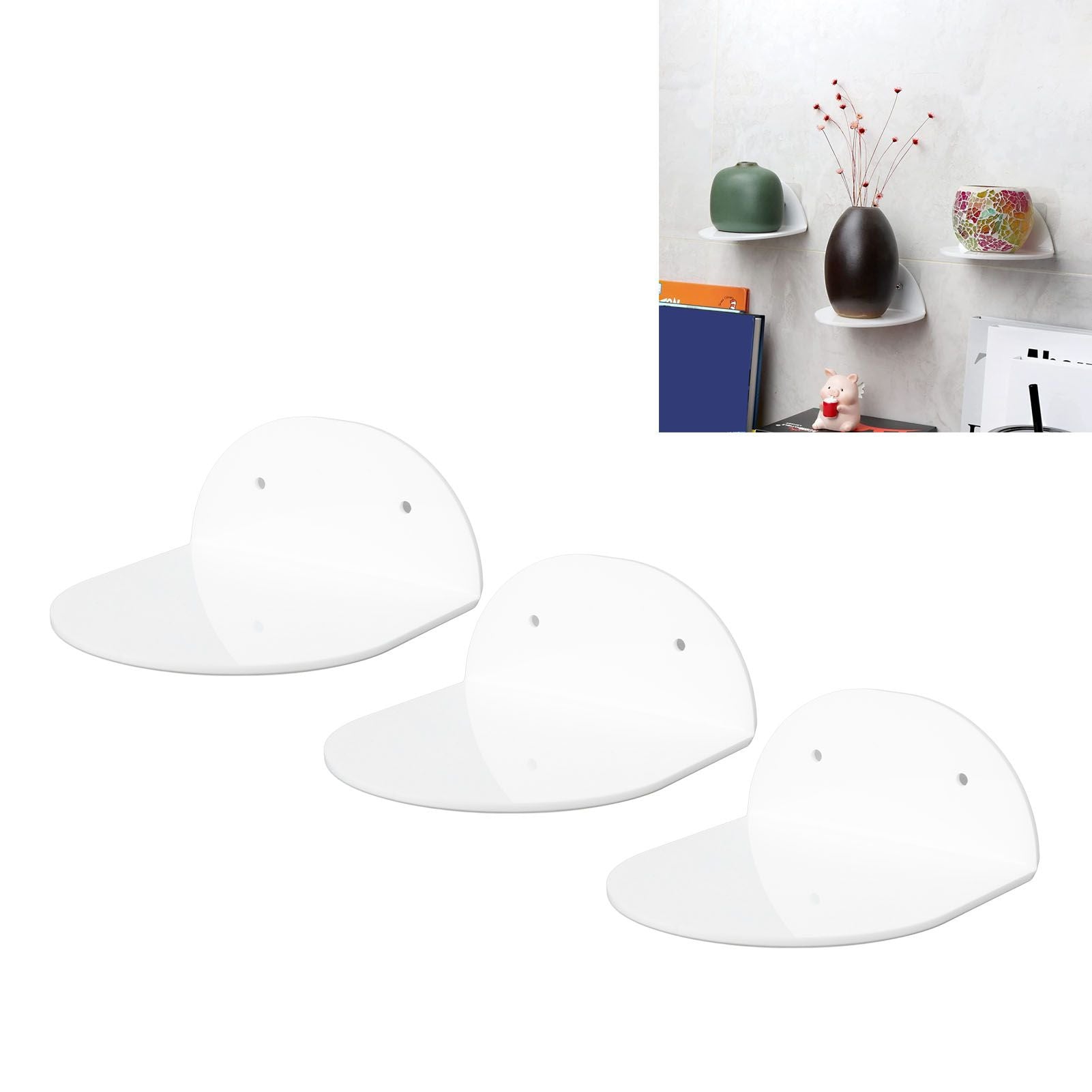 3pcs Wall Speaker Floating Shelves Acrylic Waterproof Wall Mounted Speaker Display Stand for Baby Camera Small Alarm Clock White