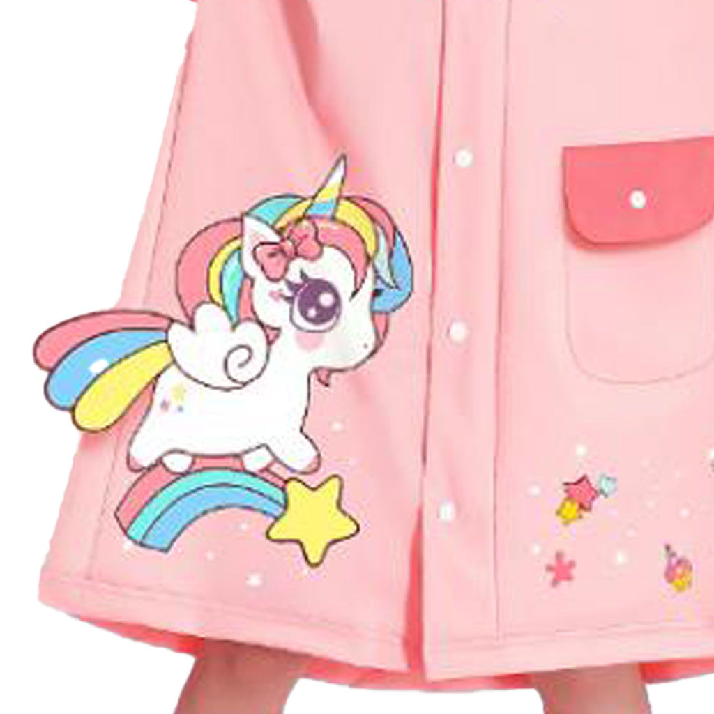 Kids Raincoat Waterproof Cute Pattern Lightweight Portable Children Hooded Rainwear for Girl Boy Pink M