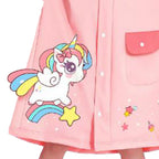 Kids Raincoat Waterproof Cute Pattern Lightweight Portable Children Hooded Rainwear for Girl Boy Pink M
