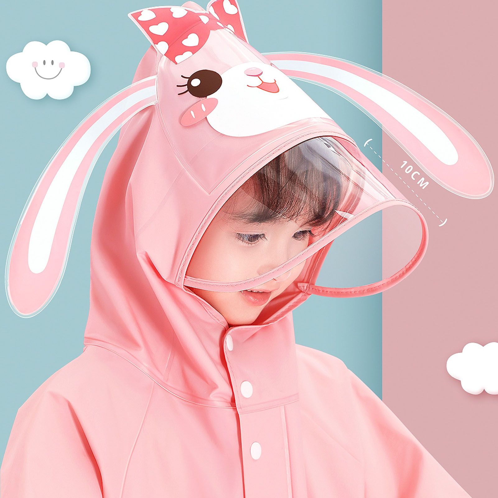 Kids Raincoat Waterproof Cute Pattern Lightweight Portable Children Hooded Rainwear for Girl Boy Pink M