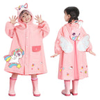 Kids Raincoat Waterproof Cute Pattern Lightweight Portable Children Hooded Rainwear for Girl Boy Pink L