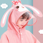 Kids Raincoat Waterproof Cute Pattern Lightweight Portable Children Hooded Rainwear for Girl Boy Pink L