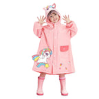 Kids Raincoat Waterproof Cute Pattern Lightweight Portable Children Hooded Rainwear for Girl Boy Pink XL