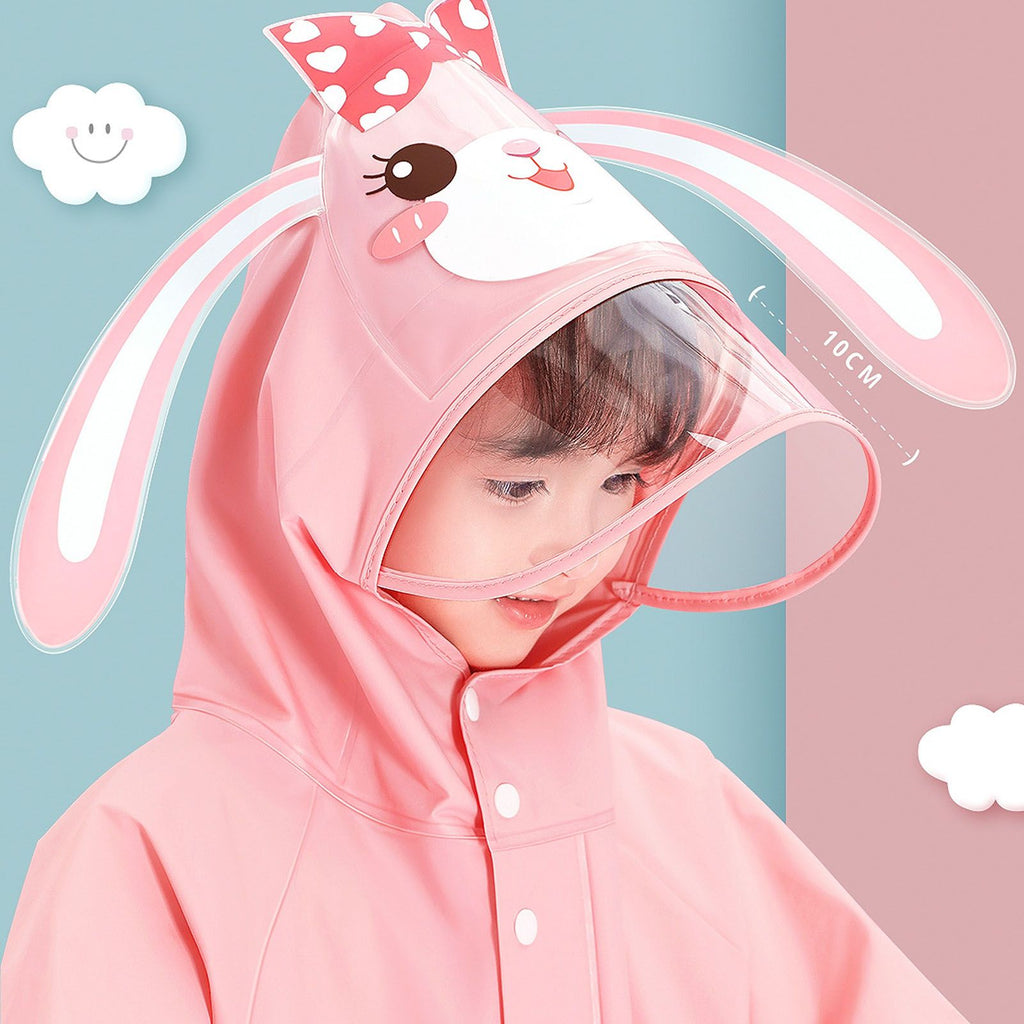 Kids Raincoat Waterproof Cute Pattern Lightweight Portable Children Hooded Rainwear for Girl Boy Pink XL