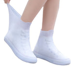 Rain Shoe Covers Waterproof Dustproof Reusable Overshoes Thickened Silicone Shoe Covers for Women Men White Mid Calf L (37 to 39 Sizes)